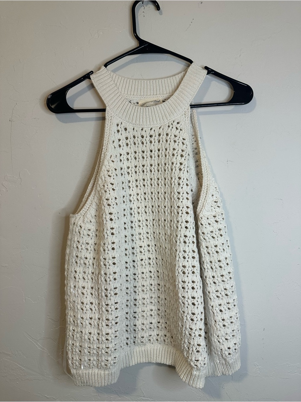Universal Thread Cream Openwork Knit V-Neck Tank